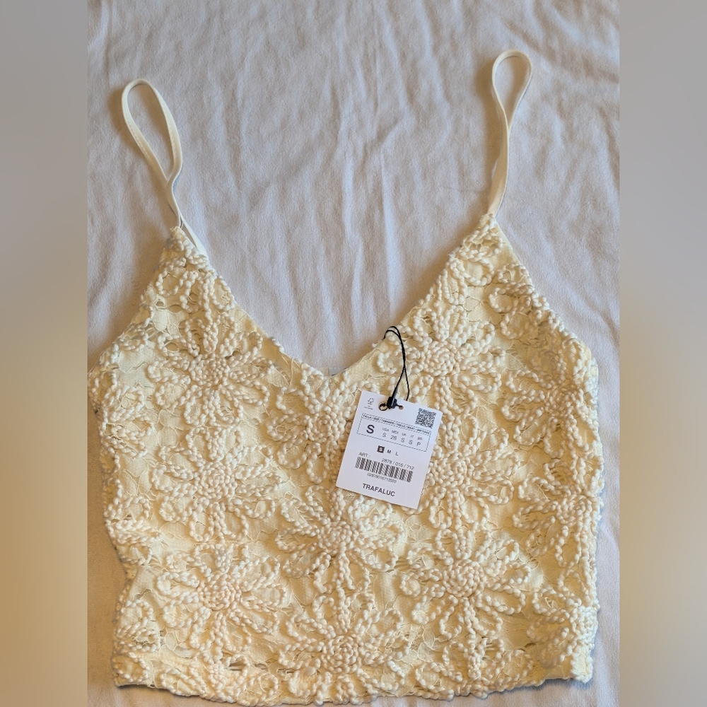 Zara Trafaluc Embroidery Floral/Lace Crop Top Bralette Top Size Small